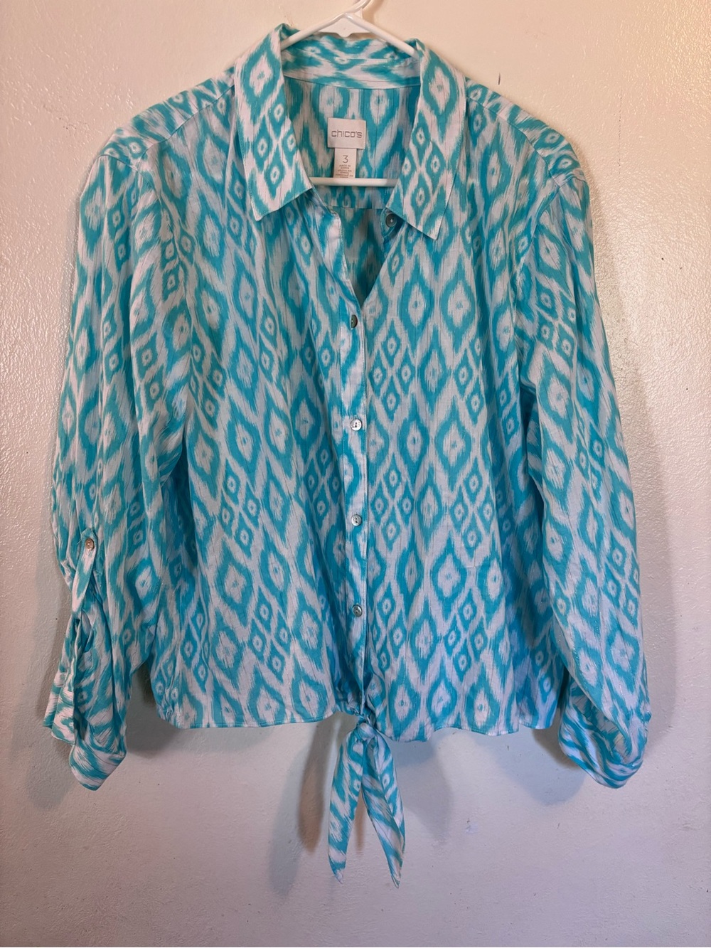Chico's Turquoise and White Ikat Tunic